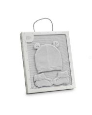 Set 3 piezas gorro, chal y patucos GRIS set42