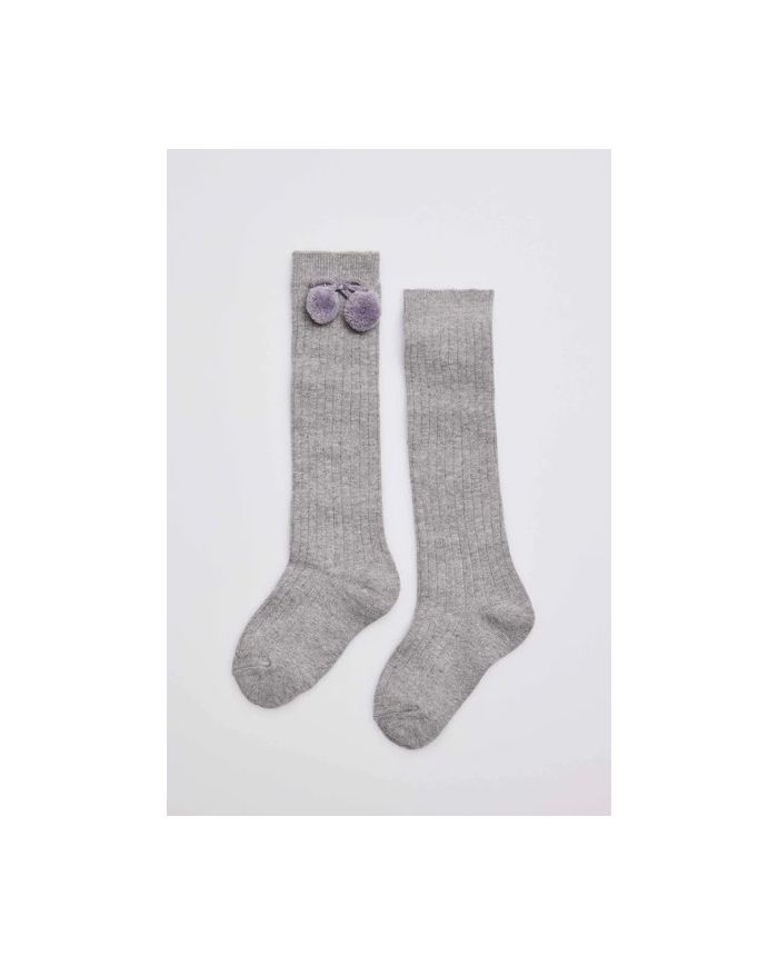 Calcetines largos pompones GRIS Ysabel Mora 02833