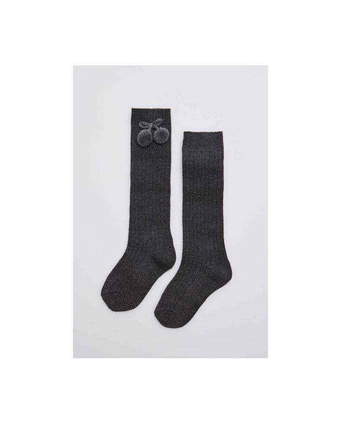 Calcetines largos pompones GRIS MARENGO Ysabel Mora 02833