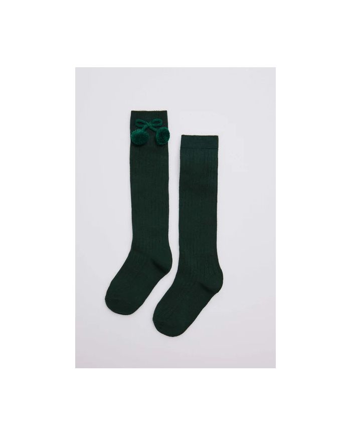 Calcetines largos pompones VERDE BOTELLA Ysabel Mora 02833