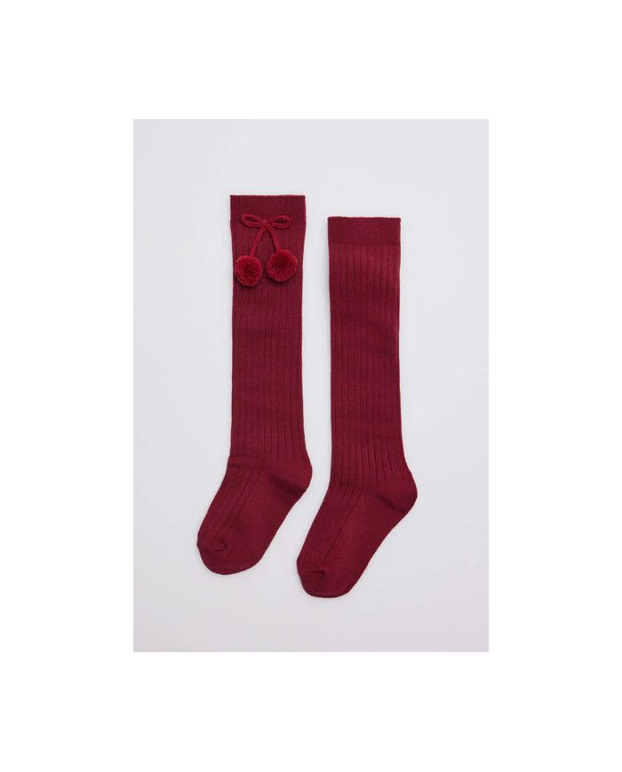Calcetines largos pompones GRANATE Ysabel Mora 02833