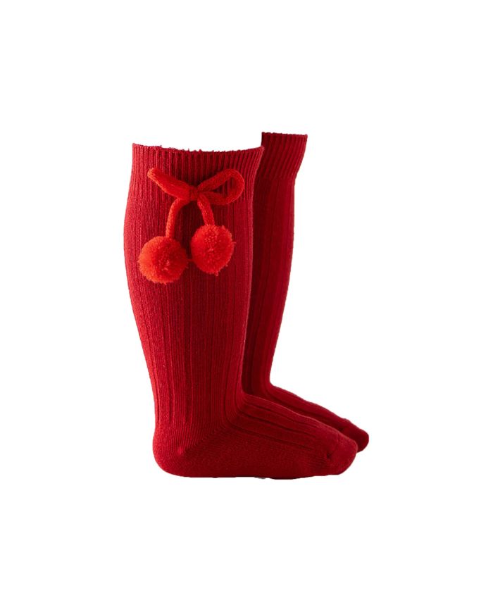 Calcetines largos pompones ROJO Ysabel Mora 02833