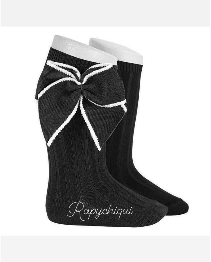 Calcetin canalé alto con lazo Cóndor NEGRO 2406/2