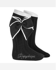 Calcetin canalé alto con lazo Cóndor NEGRO 2406/2