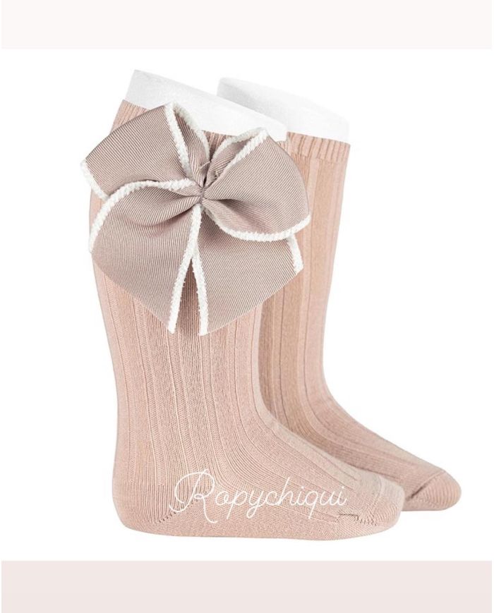 Calcetin canalé alto con lazo Cóndor ROSA EMPOLVADO 2406/2
