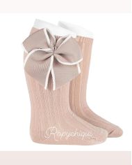 Calcetin canalé alto con lazo Cóndor ROSA EMPOLVADO 2406/2