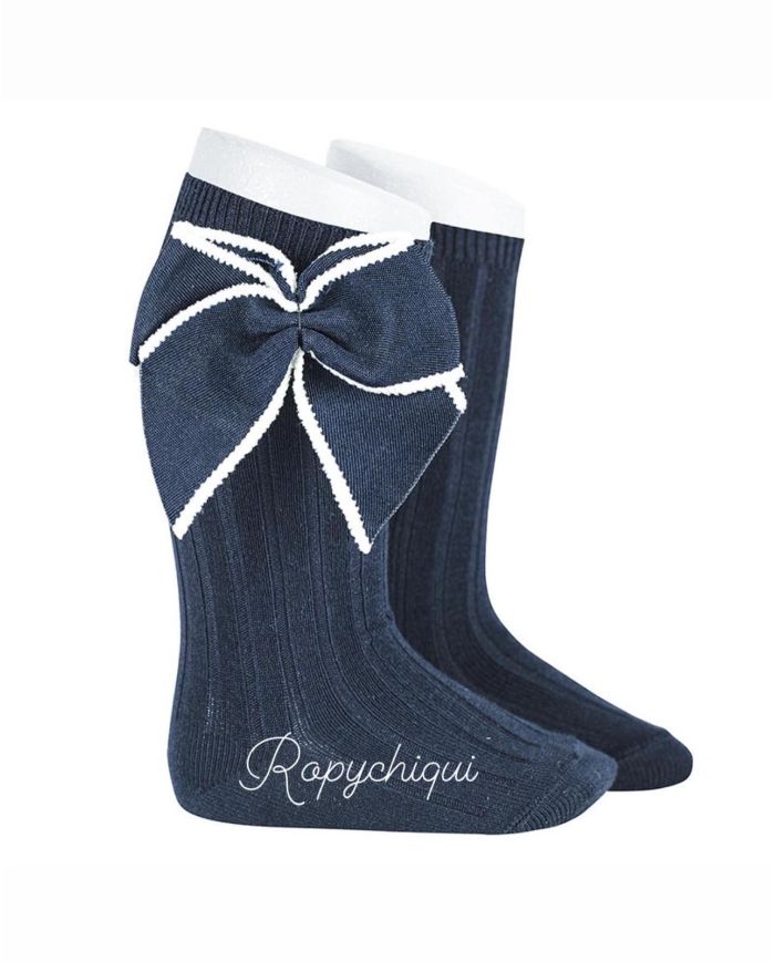 Calcetin canalé alto con lazo Cóndor MARINO 2406/2