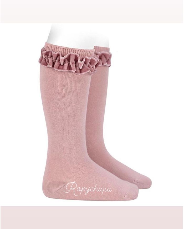 Calcetin alto volante terciopelo cóndor ROSA PALO 2459/2