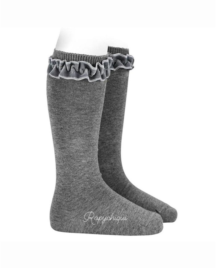 Calcetin alto volante terciopelo cóndor GRIS CLARO 2459/2