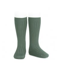 Calcetines altos básicos canalé VERDE LIQUEN REF: 2016/2