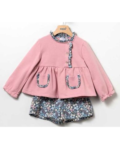 Oferta conjunto niña short forrado y parte superior tejido sudadera Coco Acqua 🔴 50198