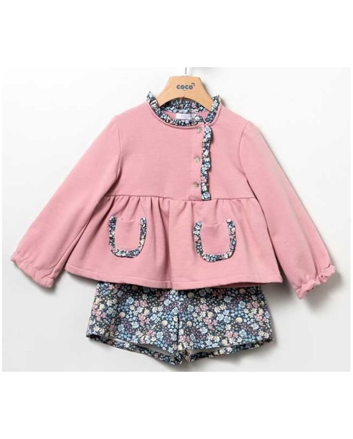 Oferta conjunto niña short forrado y parte superior tejido sudadera Coco Acqua 🔴 50198