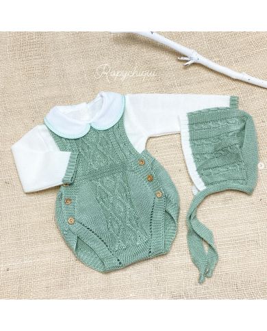 Conjunto 3 piezas hilo VERDE EMPOLVADO 1604