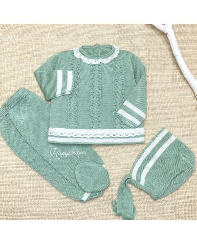 Conjunto 3 piezas hilo VERDE EMPOLVADO 1584