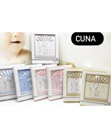 Tríptico de cuna 100 % algodón bajera 40x80cm bordado Jirafa 391