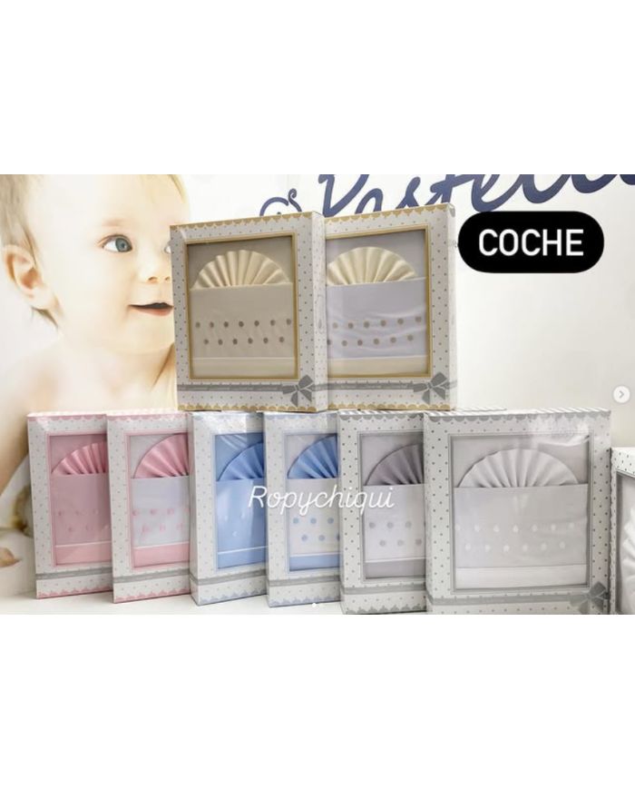 Tríptico de coche 100 % algodón bajera bordado panetes 40x80cm 341