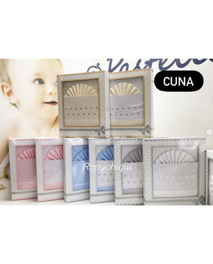 Tríptico de cuna 100 % algodón bajera 40x80cm bordado Panetes 391