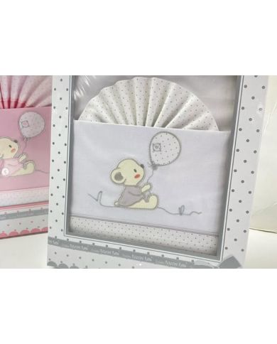 Tríptico de cuna 100 % algodón bajera bordado Oso 40x80cm 391