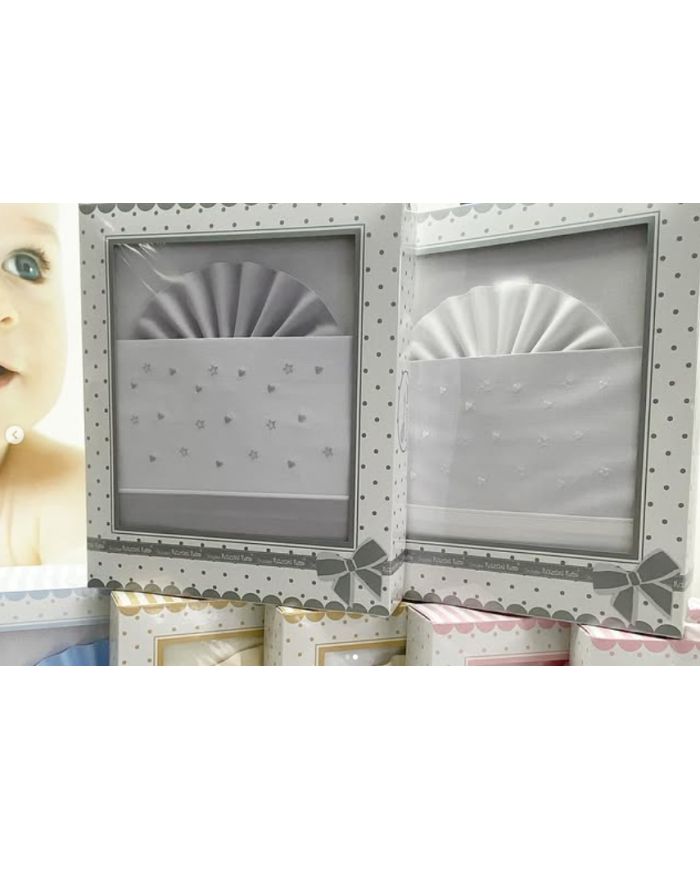 Tríptico de cuna 100 % algodón bajera bordado corazon/estrellas 40x80cm 391