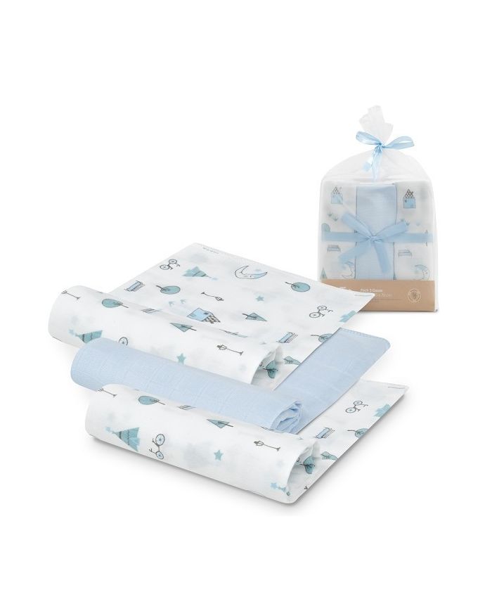 Pack 3 gasas Bambú 55x70 Interbaby AZUL 98976-01