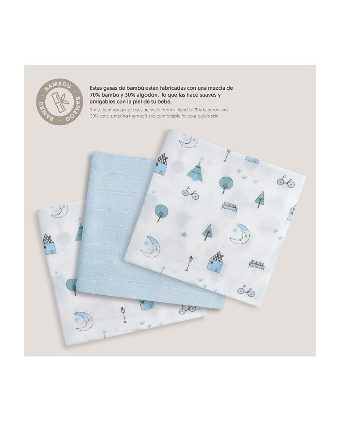Pack 3 gasas Bambú 55x70 Interbaby AZUL 98976-01
