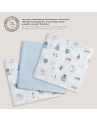 Pack 3 gasas Bambú 55x70 Interbaby AZUL 98976-01