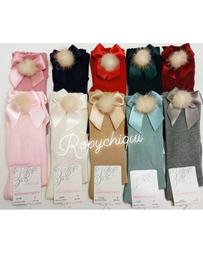 Calcetines lazo y pompon pelo natural Carlomagno OFERTA 🔴​ 2404