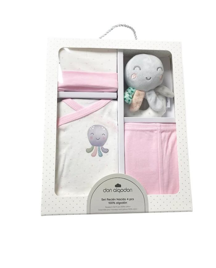 Set regalo sonajero 4 piezas Don Algodón ROSA Dset04