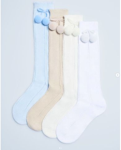 Calcetín calado alto con pompón 6 unidades (caja) Ysabel Mora 02852