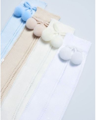 Calcetín calado alto con pompón 6 unidades (caja) Ysabel Mora 02852