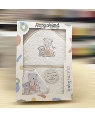 Capa de baño 1x1 m algodón con babero Babypasitos BLANCO CON BEIGE 1215