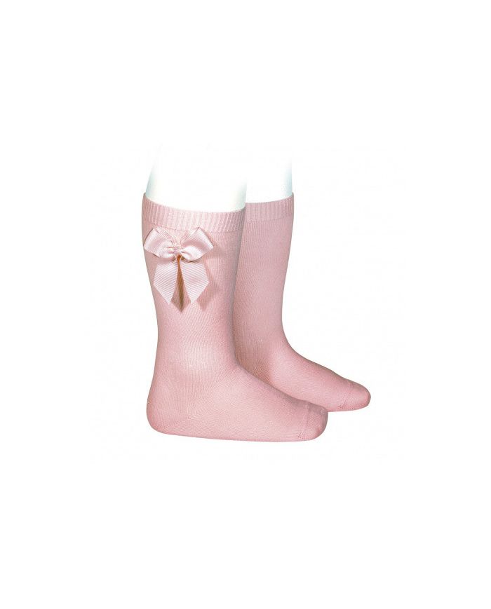 Calcetin alto algodón con lazo grogrén lateral ROSA PALO