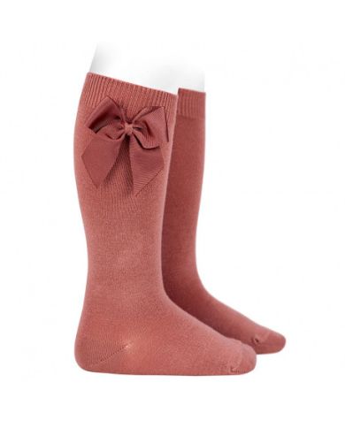 Calcetin alto algodón con lazo grogrén lateral TERRACOTA