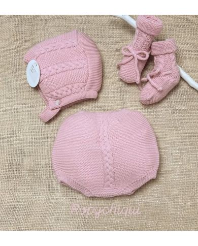 Conjunto 3 piezas Capota, Braga y Botitas