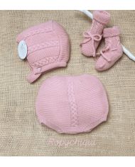 Conjunto 3 piezas Capota, Braga y Botitas