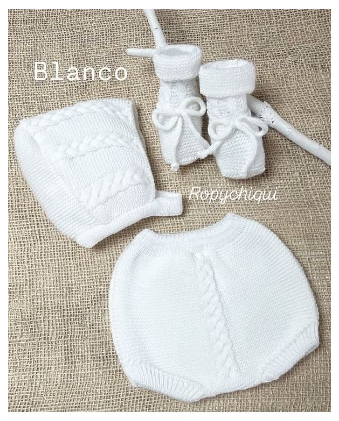 Conjunto 3 piezas Capota, Braga y Botitas