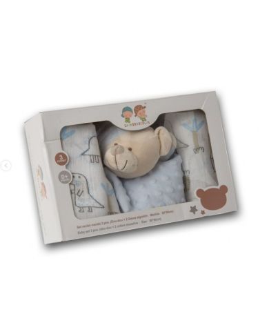 Set 3 piezas dou-dou con dos muselinas 80x80 cm 10670