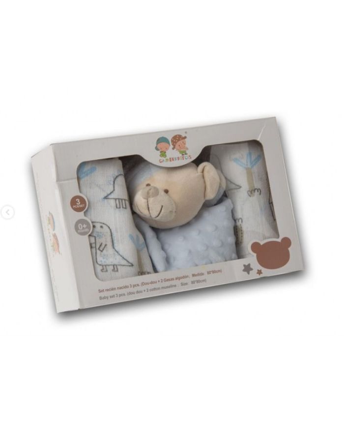 Set 3 piezas dou-dou con dos muselinas 80x80 cm 10670