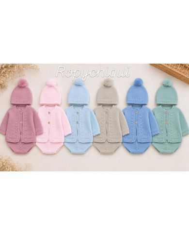 Conjunto 3 piezas chaqueta, gorro con pompón y braga 350