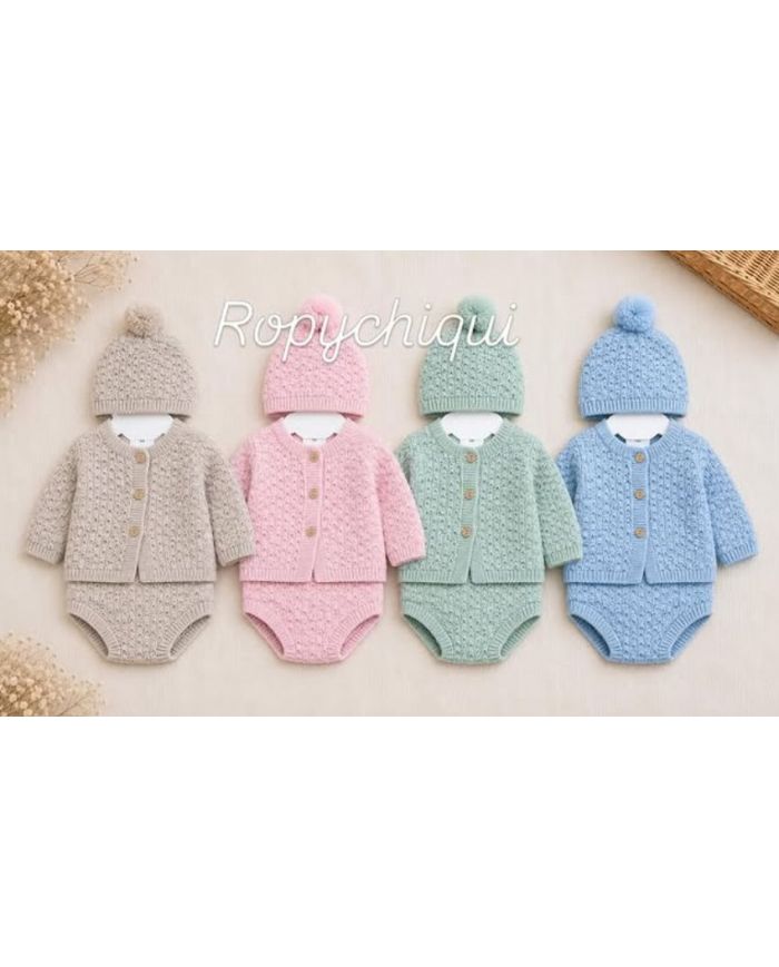 Conjunto 3 piezas chaqueta, gorro con pompón y braga 350