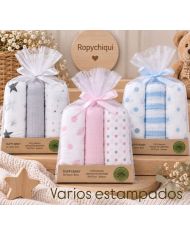 Pack 3 gasas 100% bambú 55x70 cm estampadas 1448